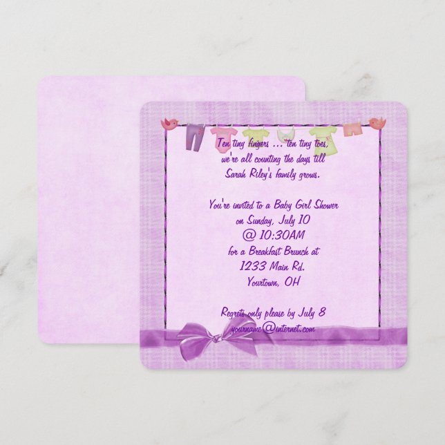 Pink Baby Girl Shower Invitation (Front/Back)