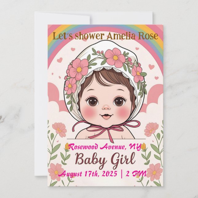 Pink Baby Girl Shower Invitation (Front)