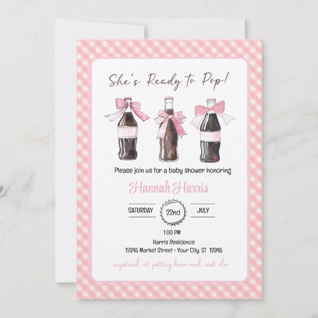 Pink Baby Girl Soda Ready to POP Baby Shower  Invitation (Front)