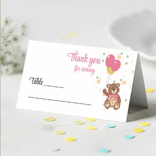Pink Baby Girl Teddy Bear Baby Shower Guest Name Place Card