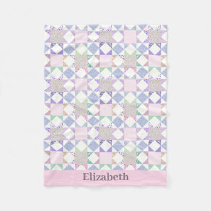Pink Baby Girl Vintage Quilt Design Custom Name Fleece Blanket