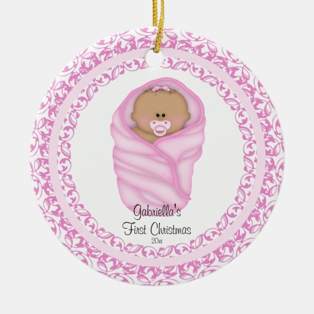 Pink Baby Girls Baby's First Christmas Ornament (Front)