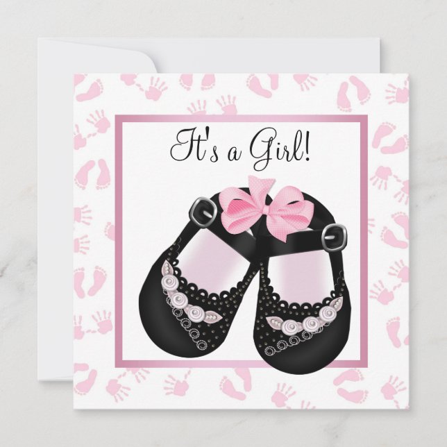 Pink Baby Hands and Footprints Baby Shower Invitation (Front)