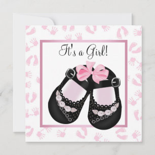 Pink Baby Hands and Footprints Baby Shower Invitation