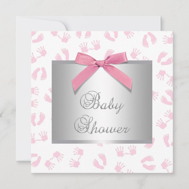 Pink Baby Hands Feet Baby Girl Shower Invitation (Front)