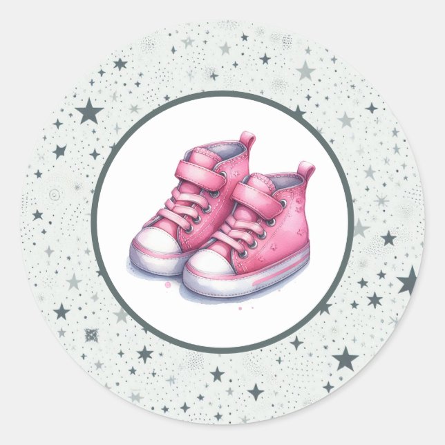 Pink Baby High Tops Baby Shower Classic Round Sticker (Front)