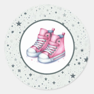 Pink Baby High Tops Baby Shower Classic Round Sticker