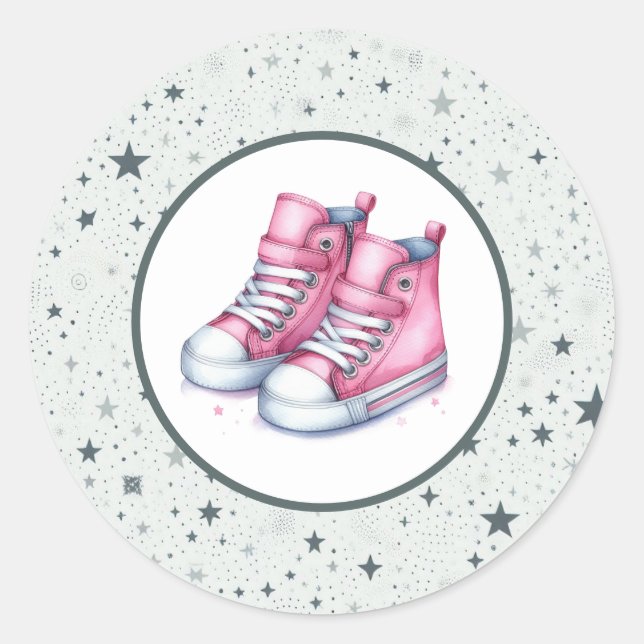 Pink Baby High Tops Baby Shower Classic Round Sticker (Front)