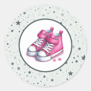 Pink Baby High Tops Baby Shower Classic Round Sticker
