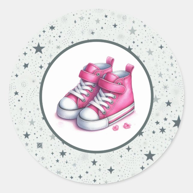 Pink Baby High Tops Baby Shower Classic Round Sticker (Front)