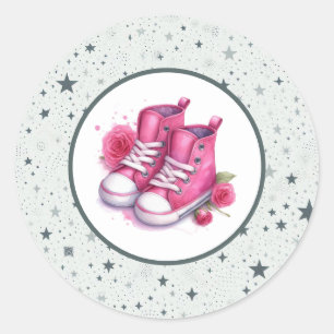 Pink Baby High Tops Baby Shower Classic Round Sticker