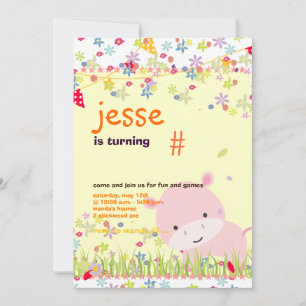 Pink Baby Hippo Personalised Party/photo Invitation