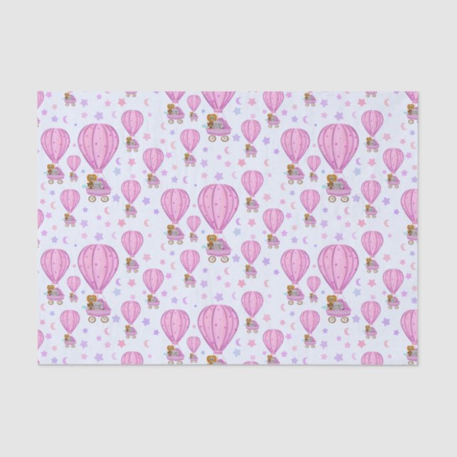 Pink Baby Hot Air Balloons Tissue Paper (Front)