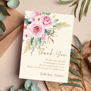 Pink Baby in Bloom Boho Floral Baby Shower Thank You Card
