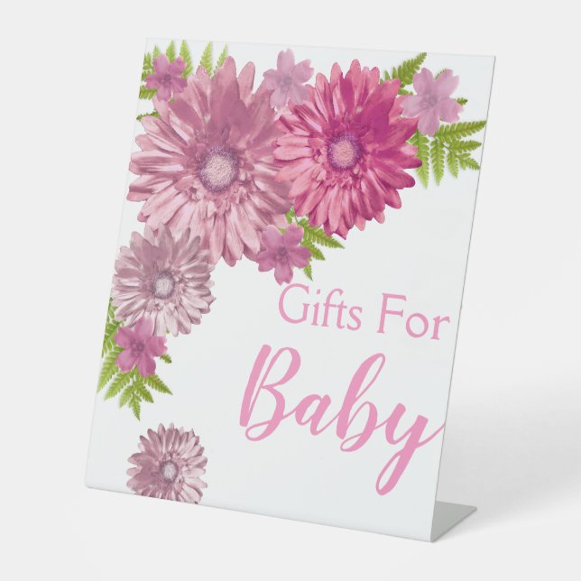 Pink Baby In Bloom Brunch Shower Gifts Pedestal Sign (Front)