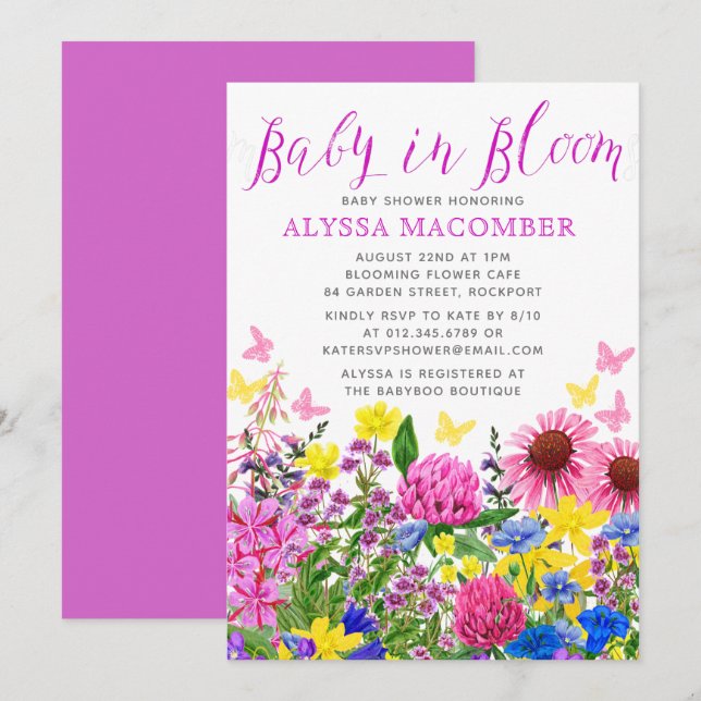 Pink Baby in Bloom Floral Baby Shower Invitation (Front/Back)