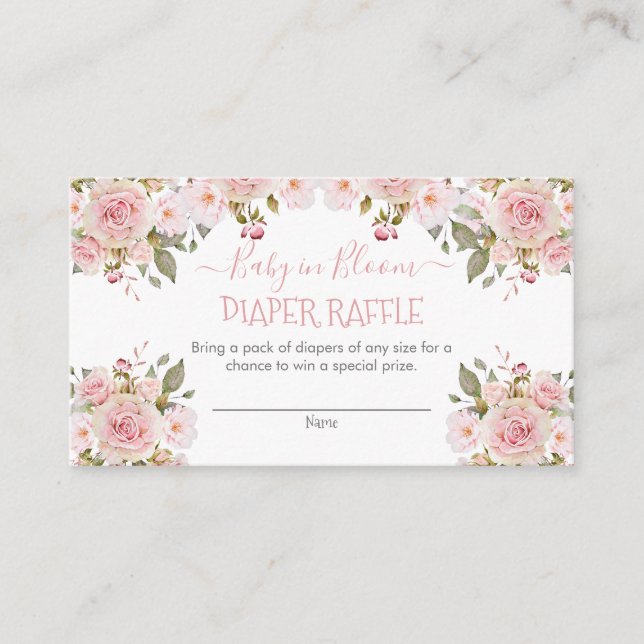 Pink Baby in Bloom Floral Diaper Raffle Enclosure  Card (Front)
