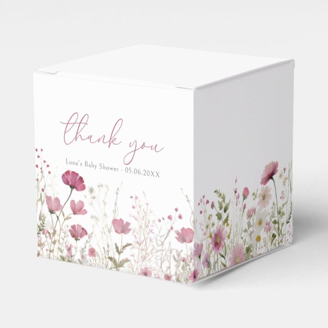 Pink Baby In Bloom Floral Wildflower Baby Shower Favour Box (Front Side)