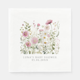 Pink  Baby In Bloom Floral Wildflower Baby Shower Napkin