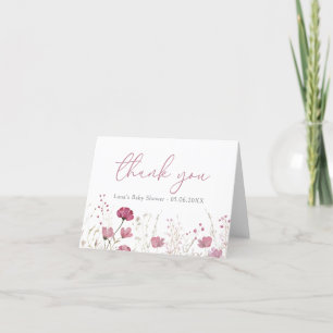 Pink Baby In Bloom Floral Wildflower Baby Shower Thank You Card