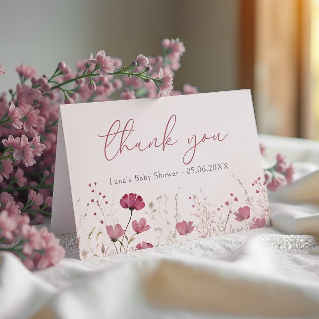 Pink Baby In Bloom Floral Wildflower Baby Shower Thank You Card (Creator Uploaded)