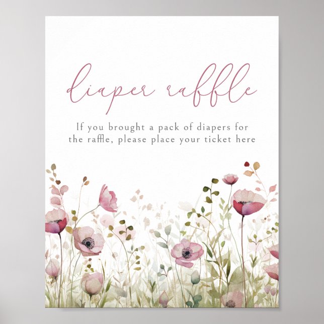 Pink Baby In Bloom Floral Wildflower Diaper Raffle Poster (Front)
