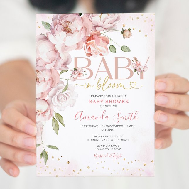 Pink Baby in Bloom Flowers Girl Baby Shower Invitation (Creator Uploaded)