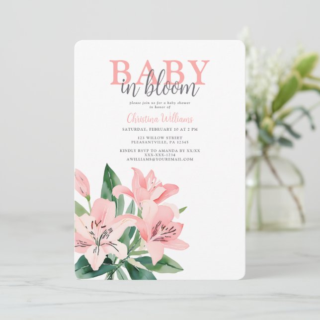 Pink Baby in Bloom Girl Baby Shower Invitation (Standing Front)