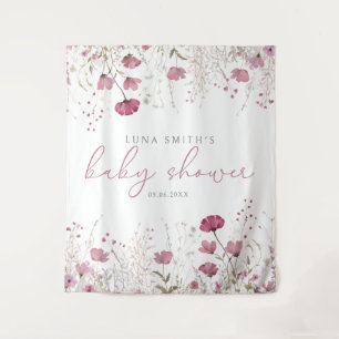 Pink Baby In Bloom Wildflower Baby Shower Backdrop Tapestry