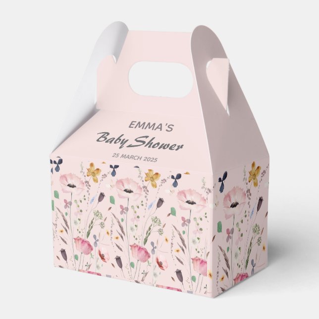 Pink Baby in Bloom Wildflower Baby Shower Favour Box (Front Side)