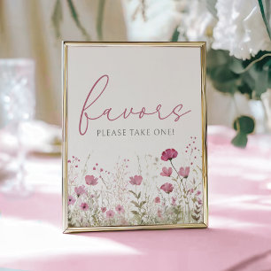 Pink Baby In Bloom Wildflower Shower Favour Sign