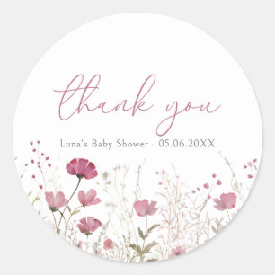 Pink Baby In Bloom Wildflower Shower Favour Sticke Classic Round Sticker