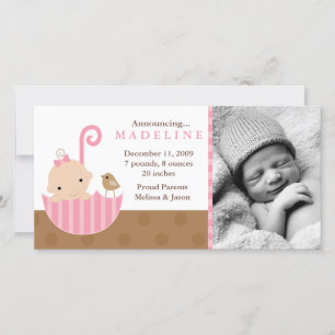 Pink Baby in Umbrella Birth Announcements