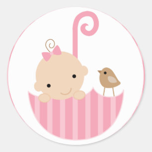 Pink Baby in Umbrella Classic Round Sticker