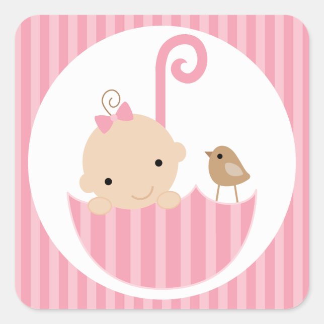 Pink Baby in Umbrella Square Sticker (Front)