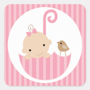 Pink Baby in Umbrella Square Sticker