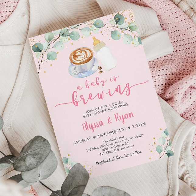 Pink Baby Is Brewing Coffee Baby Shower Invitation (Creator Uploaded)