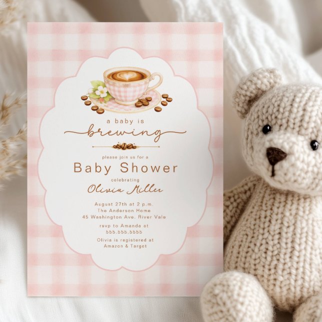 Pink Baby Is Brewing Coffee Baby Shower Invite (Creator Uploaded)