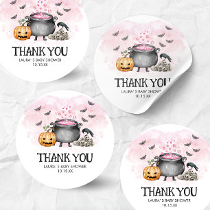 Pink Baby is Brewing Halloween Baby Shower Classic Round Sticker