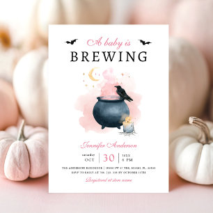 Pink Baby is Brewing Halloween Baby Shower  Invitation