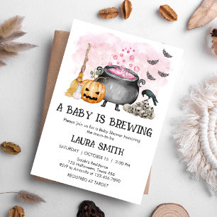 Pink Baby is Brewing Halloween Baby Shower Invitation