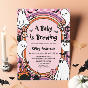 Pink Baby is Brewing Halloween Baby Shower  Invitation