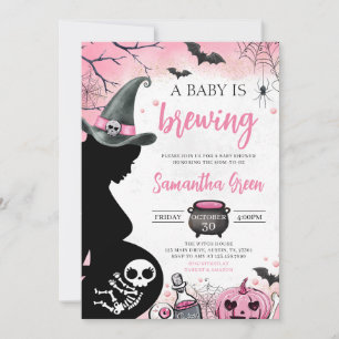 Pink Baby is Brewing Halloween Baby Shower Invitation
