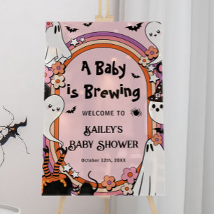 Pink Baby is Brewing Halloween Baby Shower Welcome Acrylic Sign