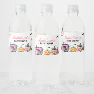 Pink Baby is Brewing Pumpkin Halloween Baby Shower Water Bottle Label