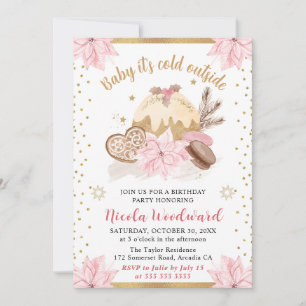 Pink Baby It’s Cold Outside Birthday Party Invitation