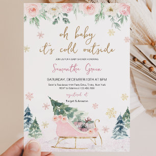 Pink Baby It's Cold Outside Baby Shower Invitation