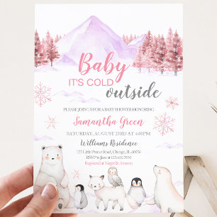 Pink Baby It's Cold Outside Baby Shower Invitation