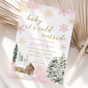 Pink Baby It's Cold Outside Baby Shower Invitation
