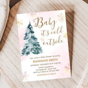Pink Baby It's Cold Outside Baby Shower Invitation